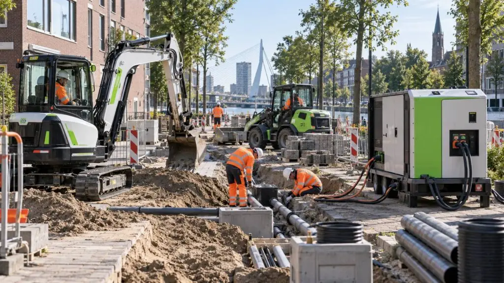 Klimaatneutrale infrastructuur met elektrisch bouwmaterieel op een Nederlandse bouwplaats