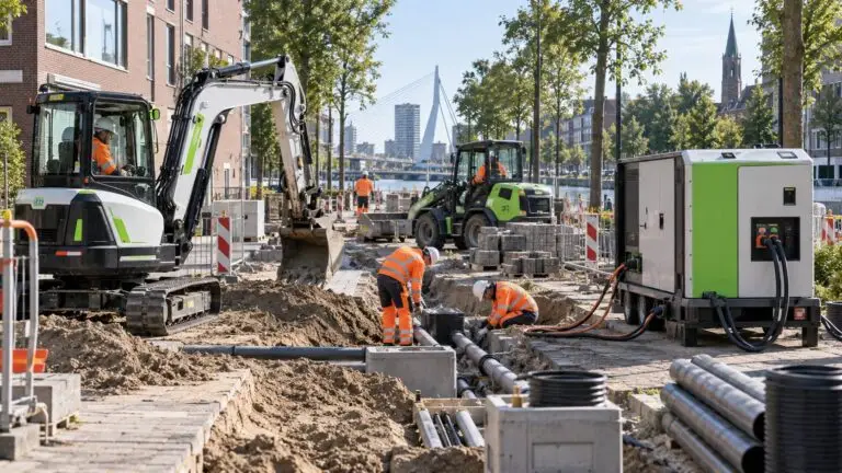 Klimaatneutrale infrastructuur met elektrisch bouwmaterieel op een Nederlandse bouwplaats